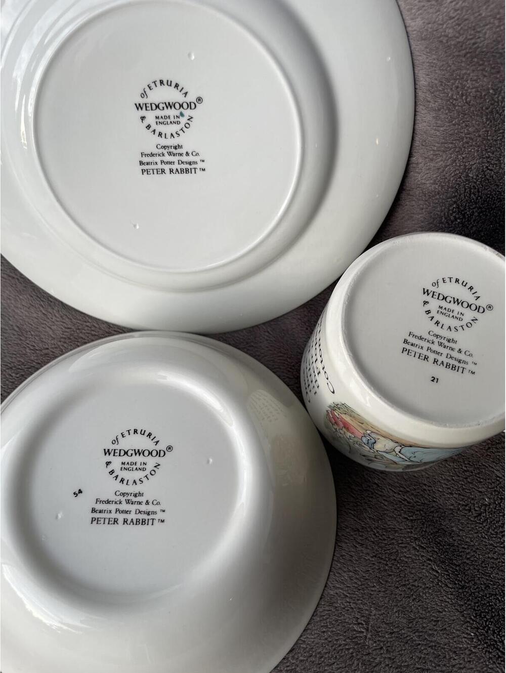 Vintage Wedgwood Peter Rabbit 3pc Set Mug Bowl Plate Beatrix Potter England - Picture 2 of 9